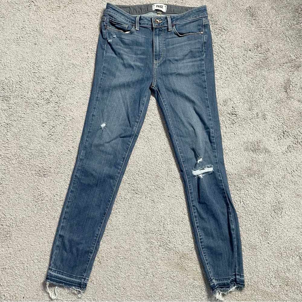 PAIGE HOXTON Ankle Frayed Hem Womens Jeans Size 28 Destructed Mid Rise Stretch